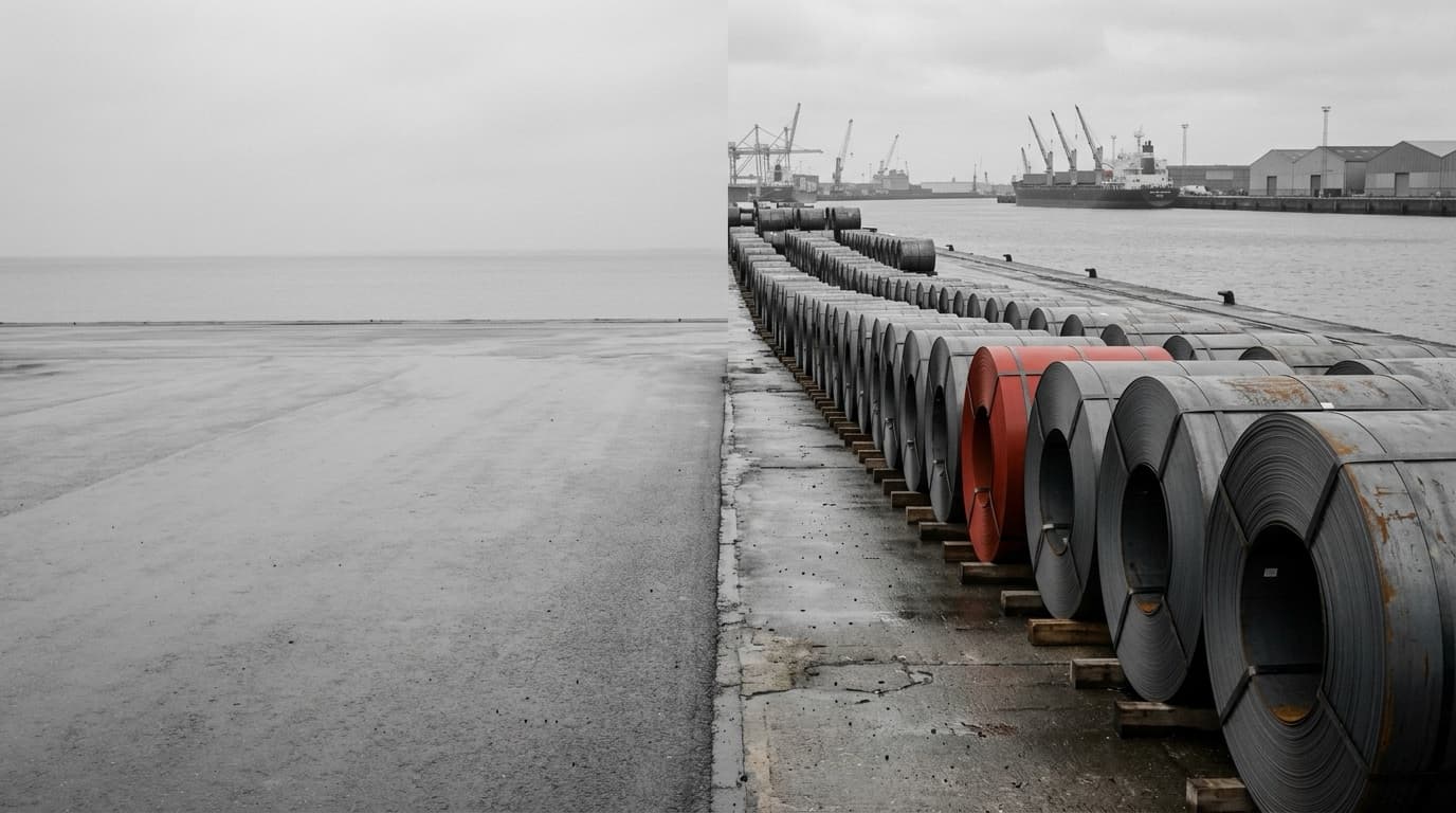 Steel coils on a quay